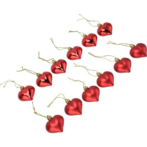 12 Stück herzförmige Weihnachtskugeln aus PVC, Weihnachtsbaumschmuck zum Aufhängen für Valentinstagspartys, Rot (1/5)