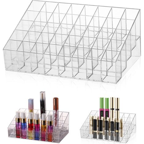 Organisateur Maquillage - 40 Grilles - Plastique PS Transparent - Rangement Inclinable Lipstick - Pour Coiffeuse et Salle de Bain - 20x11,8x8 cm (1/5)