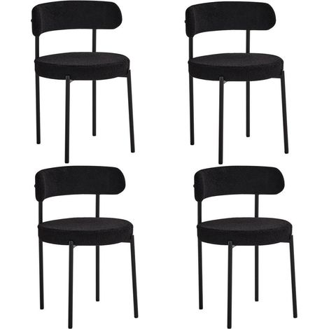 4er Set Esszimmerstühle Teddy-Samt Polsterstühle Schwarz Metallbeine Hohlrücken (1/5)