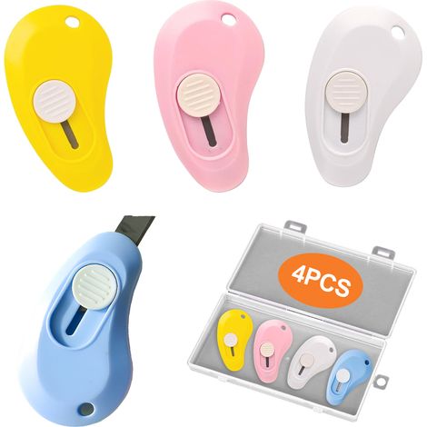 Ouvre-lettres En Plastique - Couteau Polyvalent Rétractable - Pour Bureau Et Maison - 4 Pièces (Rose Bleu Jaune Blanc) (1/5)