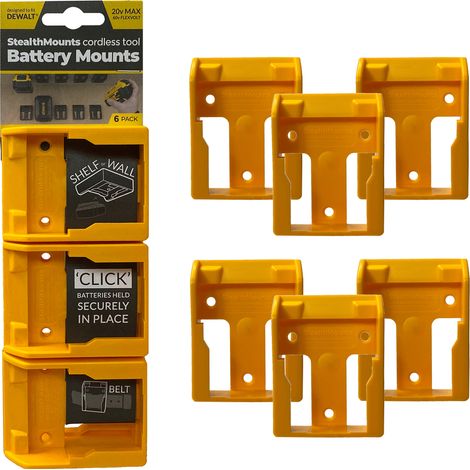 StealthMounts 6 Pack Battery Holders for DeWalt 18V Batteries - Yellow (1/4)