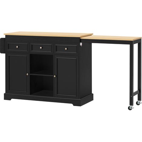 Isola da cucina mobile estensibile con vani contenitori e cassetti, nero (1/5)