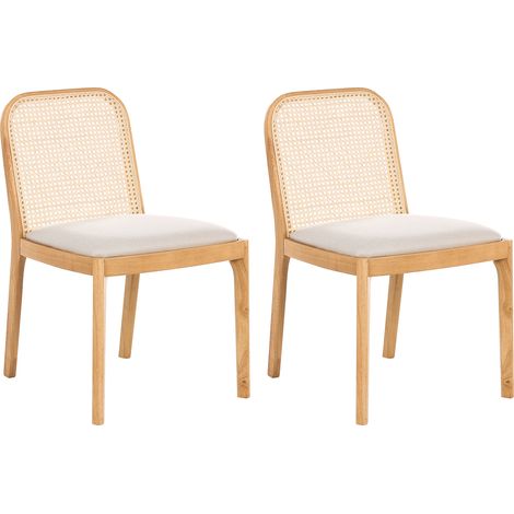 Conjunto de 2 sillas de comedor trenza vienesa respaldo de ratán asiento de poliéster estructura de madera de caucho sin reposabrazos marrón claro Edina
