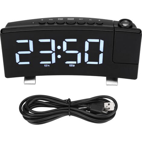 Réveil Numérique avec Projection 180° sur Plafond/Mur, Alimentation USB, pour Dormeur Lourd, Enfants et Personnes Âgées, Affichage Blanc (1/5)