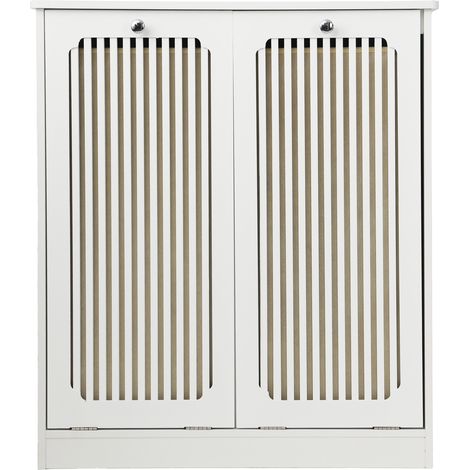 Armario para ropa sucia con frontal de lamas y tapa abatible, blanco, 66 x 35 x 76 cm (1/5)