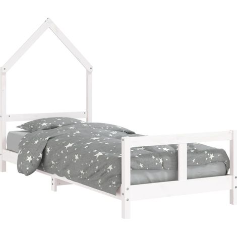 Lit simple Cadre de lit pour enfants blanc 80x200 cm bois de pin massif (1/5)