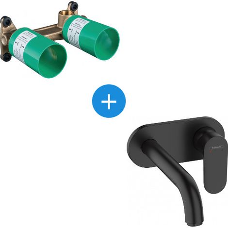Hansgrohe Vernis Blend Mischer-Set für eingebaute Wandwaschbecken, Auslauf 207 mm + Unterputz-Körper, Mattschwarz (71576670-SET)