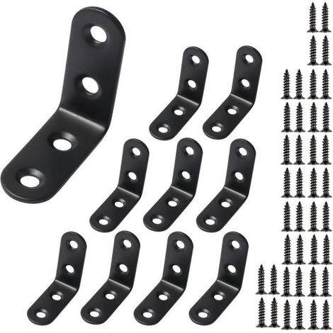Lot de 10 équerres d'angle noires à angle droit à 90 degrés en acier inoxydable en forme de L avec vis et petits supports de 50 mm (1/5)