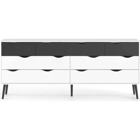Mattschwarz-weiße Kommode mit acht Schubladen 196 x 82H cm - Gladiolo