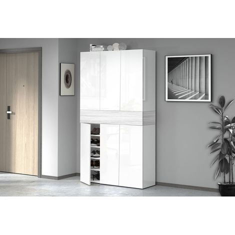 Armadio Scarpiera 6 Ante e 1 Ripiano a Ribalta 114x35x200 cm Savona 6A 1R Bianco Opaco/Larice Bianco (1/5)