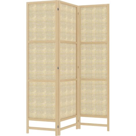 Biombo separador plegable de 3 paneles 135 x 180 cm de ratán PP y madera color natural HOMVRA (1/5)