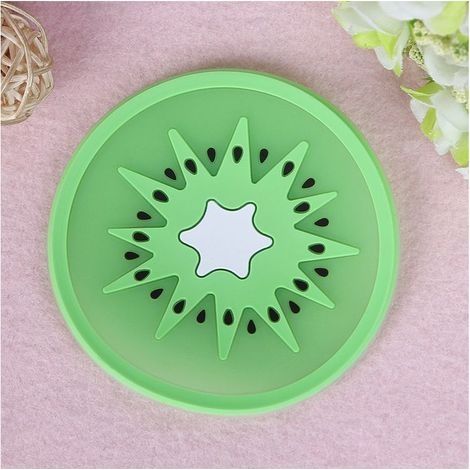 Sous-verres en silicone pour boissons, napperon en silicone, porte-gobelet en forme de fruit, napperon résistant à la chaleur pour tasse (kiwi) 5pcs (1/5)