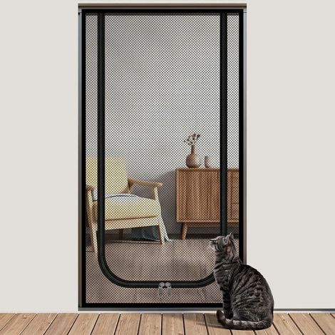 Moustiquaire Porte-fenêtre 90 × 200 cm pour Chat avec Fermeture zippée Filet protection chat renforcé gris-noir moustiquaire de porte anti-insectes pour balcon ou terrasse, zip double sens (1/5)