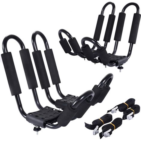 GOPLUS Transport Kayak Voiture Charge Maximale 30 KG Matière en Fer Robuste avec Eponge de Haute Densité Fixation avec Vis et Sangle Stable 36 x 20 x 15 CM pour Voiture Universelle