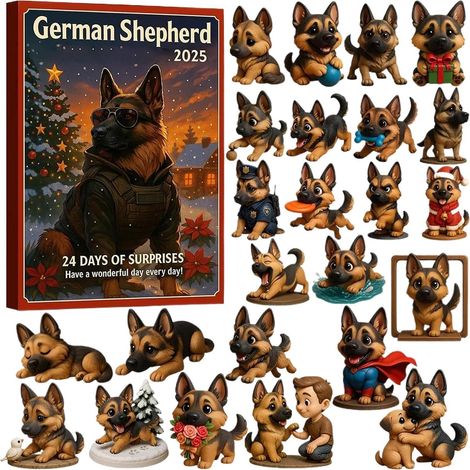 Calendrier de l'Avent Noël 2026 Berger Allemand, 24 ornements en acrylique 2D à suspendre (1/5)