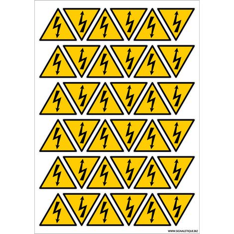 Autocollants Danger Électrique (C0027TPL). Planche de 36 Stickers DANGER Électrique de 5 cm ou de 16 stickers de 7 cm - Planche de 36 adhésifs - 50x50 mm