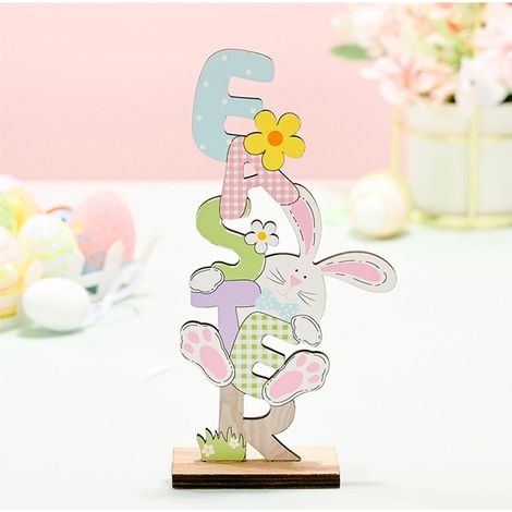 Ornement En Bois - Lapin Et Oeuf De Pâques - Décoration De Table Printée - Pour Intérieur - Lot De 1 (1/5)