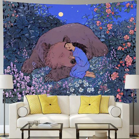 Tapis mural bohème 200x150cm avec motifs champignons et mandala, décoration nature pour salon, chambre, dortoir, jeté de lit et couvre-lit pour maison (1/3)