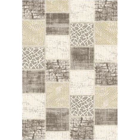 Tapis salon et chambre 80x150 marron et beige rectangle tissé motif géométrique LYN7 SILICA