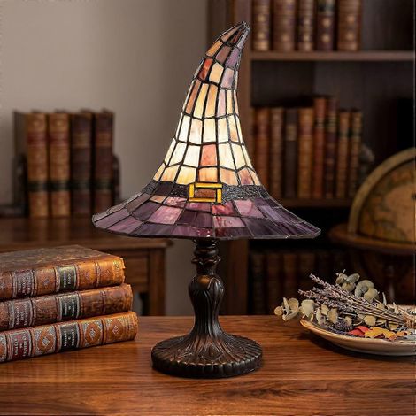 Lampe de table chapeau de sorcière 18 cm - Veilleuse chapeau de sorcier en résine alimentée par USB pour la décoration de chambre, lampe d'appoint gothique sorcière pour Halloween, idéale pour une éta (1/5)