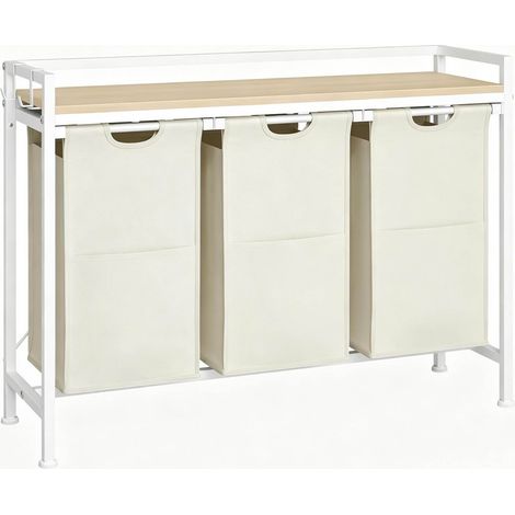 Wäschekorb mit 3 herausnehmbaren Körben, Metall- und Holzgestell, 96 x 30 x 71 cm (1/4)