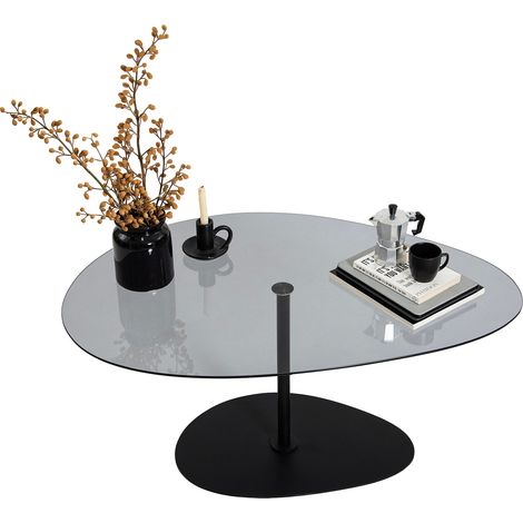 Tremiti Couchtisch, Ovales gehärtetes Glas, Rauchglas-Effekt, 90x60x40h cm, Schwarz