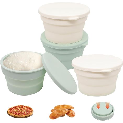 4 boîtes de test de pâte à pizza, récipients en silicone pour armazonamento de pizza con tapas, simientos pequeños para hornear pan, cuenco de campamento réutilisable, accesorios para (1/5)