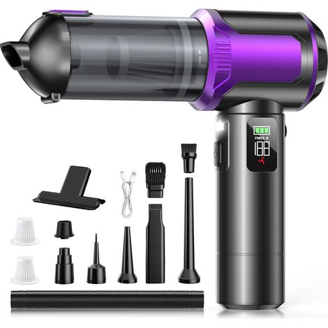 Aspirateur à Main, 17000Pa Aspirateur sans Fil Puissant, 1 Touche Aspirateur, Moteur sans Balais avec 3 Vitesses 4-en-1 Mini Aspirateur Voiture avec écran HD/Lumière LED/Charge Rapide, Noir (1/5)