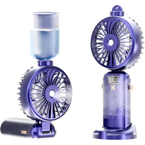 Ventilateur Rechargeable 2-en-1 Maison + Brumisation - 5 Niveaux, Pliable, Extérieur USB, Design Ergonomique pour Ventilation /Écran (1/5)