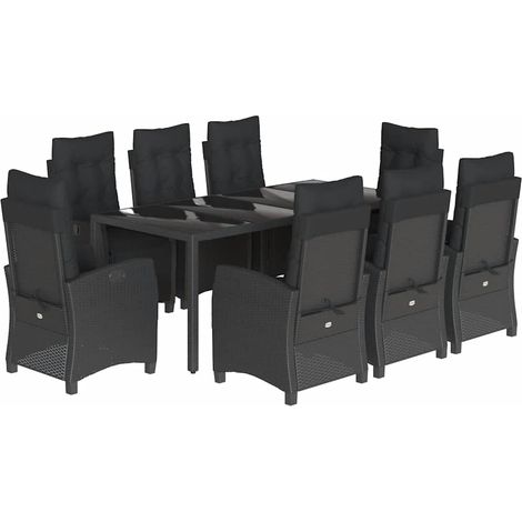Maison Exclusive - 9-tlg. Garten-Essgruppe mit Kissen Schwarz Pol