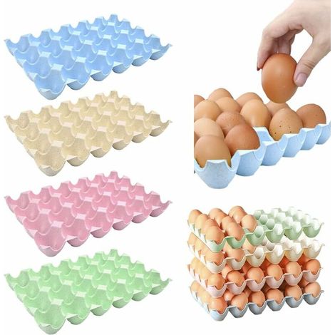 4 PCS Boîte de Stockages 24 Grilles Oeufs Rangement oeuf frigo Boite a Oeufs en Plastique Porte-Oeufs Plateaux rangement pour frigo empilable pour Réfrigérateurs de Cuisine Gardez Le Frais,- Lefou (1/5)