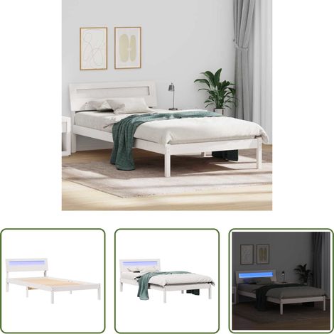 vidaXL Lit blanc -  Cadre de lit avec tête de lit Blanc 90 x 190 cm Pin massif (1/5)