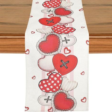 Chapeau de Table Grand Motif Cœur 13 x 72 Pouces Coton et Lin Tissu Housse de Table Lavable Réutilisable pour Intérieur Extérieur Anniversaire Mariage Fête Décoration (1/5)