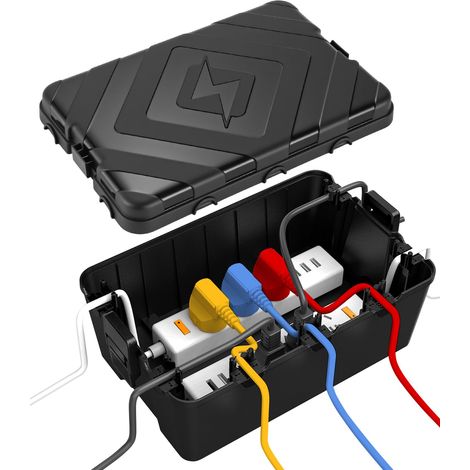 Boîte à Câbles Étanche IP55 Grande Taille, Boite Etanche Electrique Exterieur, Boitier de Protection Électrique Extérieur pour Rallonge, Multiprise, Prise Jardin, Minuterie 32 x 21 x 13 cm, Noir