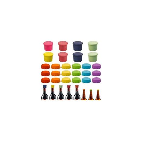 Set mit 26 wiederverwendbaren, mehrfarbigen Silikonverschlüssen für Wein-, Bier- und Glasflaschen (1/5)