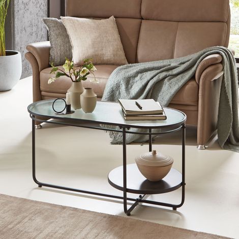 Table basse 90x42x49 cm en verre ondulé et métal noir
