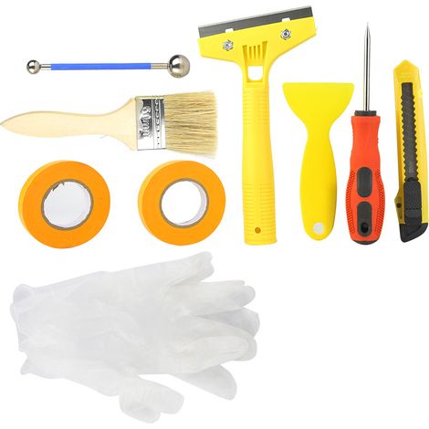 Ensemble de 9 outils fonctionnels pour pistolet à calfeutrer, racleur, lame et colle à joints. Accessoires inclus.