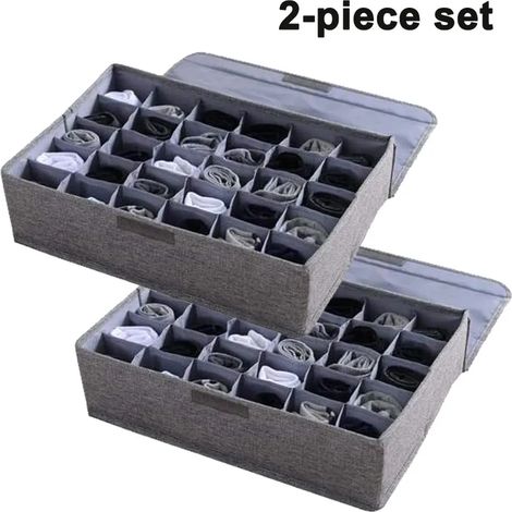 2 Cajas de Almacenamiento, Organizador de Cajón con 30 Compartimentos para Ropa Interior, Calcetines, Corbatas y Otros Accesorios Pequeños (1/4)