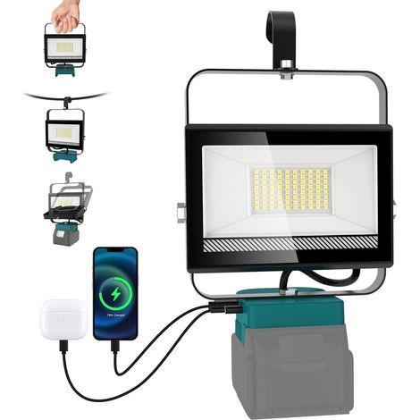x 60W 4500LM LED Floodlight, 2 Light Modes, USB Type-C Port, For Construction Sites, Garages, and Camping (1/5)