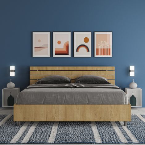 Letto matrimoniale con rete 160x190 testata dritta con doghe quercia Ankel (1/4)