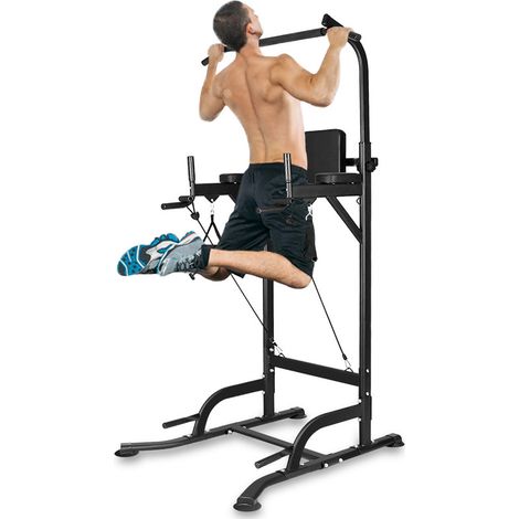 Bigzzia – Barre de traction ajustable 150 kg – Station de dips avec coussin dorsal – Antidérapante et réglable de 180 à 230 cm – Pour musculation à domicile (1/5)