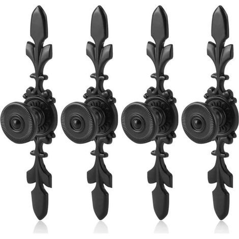 Set mit 4 Türknöpfen im Retro-Stil, schwarze Schrankknöpfe aus Aluminium im Retro-Stil (schwarz)