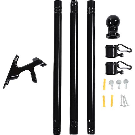 Kit de mât de drapeau extérieur robuste en acier au carbone anti-nœuds avec 2 angles de montage réglables pour la maison (1/5)