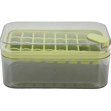 Bac à glaçons avec couvercle et bac à glaçons à démoulage facile, 32 glaçons avec pelle, vert, idéal pour rafraîchir vos cocktails (whisky, etc.). (1/5)
