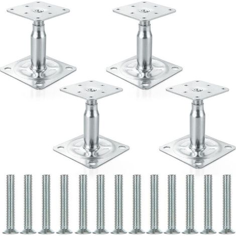 Lot de 4 supports de poteau réglables  Acier galvanisé  Hauteur 100 à 150 mm  Installation rapide  Pour béton et asphalte