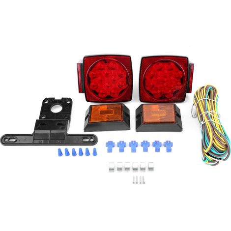 Kit 12V LED Feux Submersibles Carrés Stop Frein Remorque Bateau Marin Sous 80" (1/5)