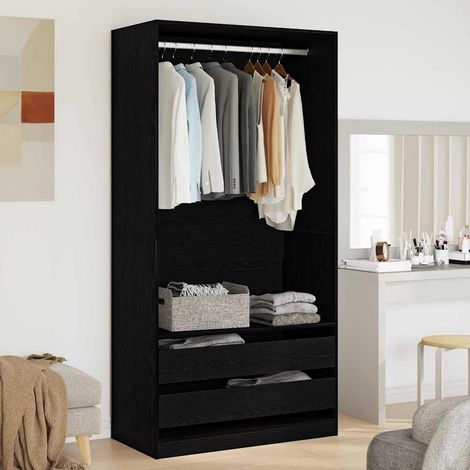 Kleiderschrank mit Regal Schwarz Eichen-Optik 100 x 50 x 200 cm