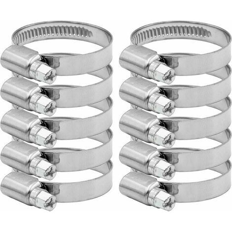 Collier de Serrage Tuyau Réglable 27-51mm Gamme en Acier Inoxydable 304 Assortiment Tuyau Pinces Clips pour Famille Tuyau D'eau, Home Gaz, Tube D'automobiles, Robinet 10 Pièces (12mm).. (1/5)
