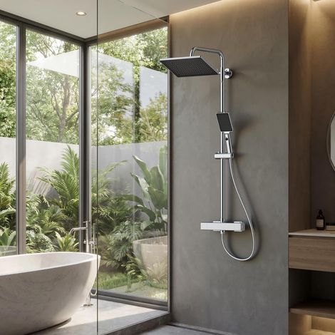 Colonne De Douche Thermostatique 30 × 20 Cm Grande Pomme De Douche, Système De Douche 3-En-1 Avec Barre Réglable Et Douchette Pour Confort De Douche (1/5)