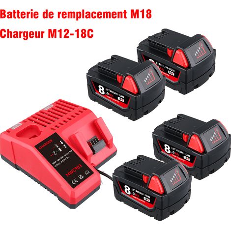 Ersatz Milwaukee M18 4×8,0 Ah Ersatzakku und Ladegerät-Kombination, kompatibel mit Milwaukee M18 Akku-Elektrowerkzeugen, 18-V-Lithium-Akku 48-11-1850 48-11-1840 48-11-1860 (1/5)